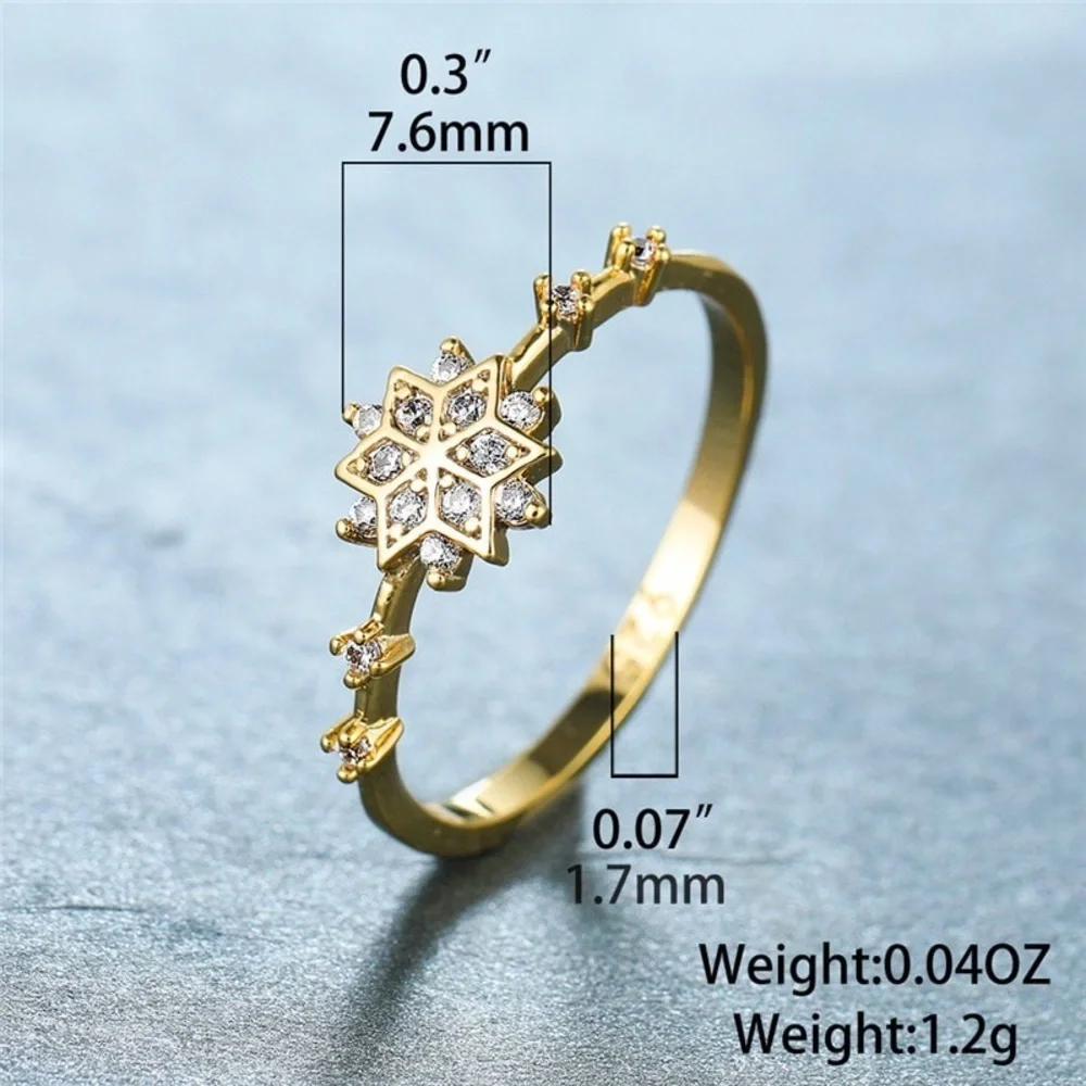 White Crystal Stone Zircon Thin Snowflake Ring
